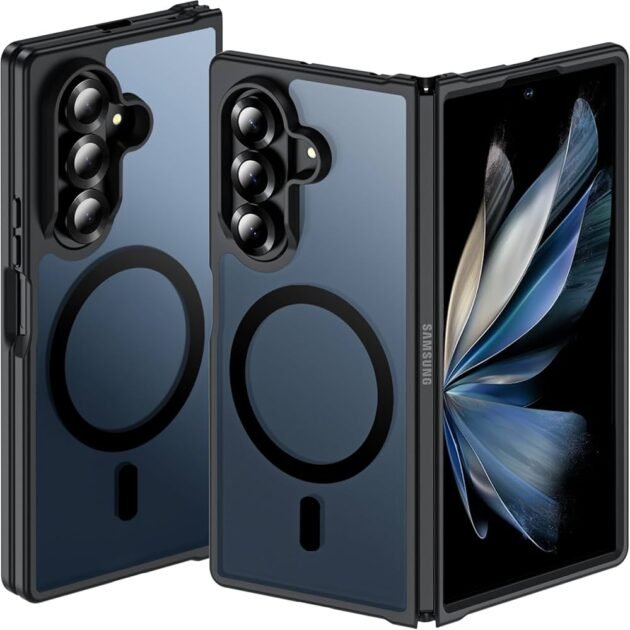 Étui HGH pour Samsung Galaxy Z Fold 7, compatible MagSafe, [Protection militaire], coque arrière magnétique translucide, noir