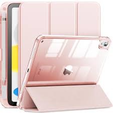 Étui INFILAND pour iPad (A16) 11e/10e génération (2025/2022), coque intelligente antichoc avec dos transparent, protection avec fonction veille/réveil automatique, or rose