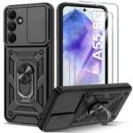 Étui militaire pour Samsung Galaxy A55 5G avec protection objectif et support annulaire (Noir)