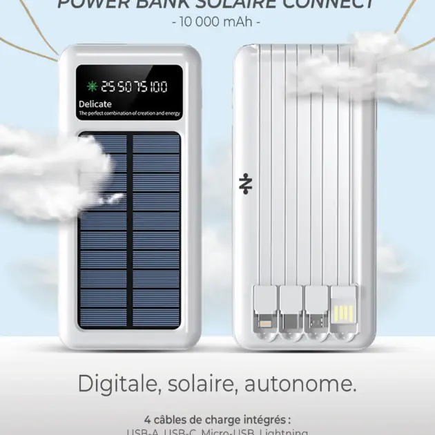 Batterie Externe Power Bank Solaire CONNECT MC-BESB01 10000mAh Blanc