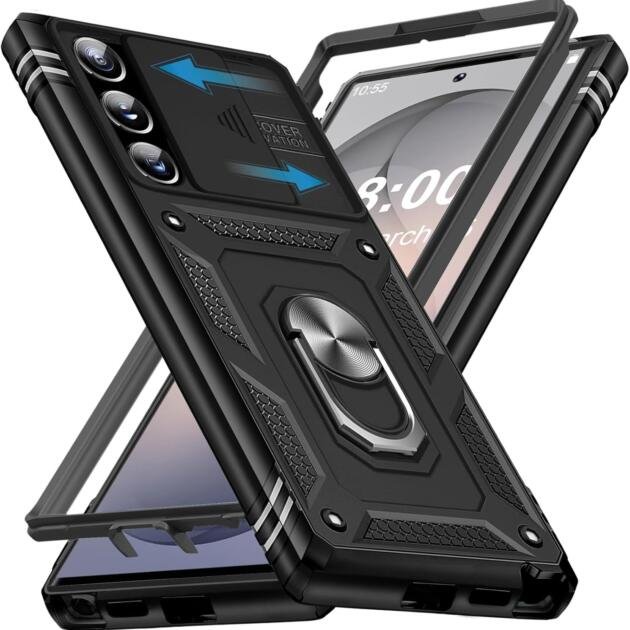 Coque de Protection avec Anneau Rotatif 360° et Protection Caméra pour Samsung Galaxy S23 Ultra 5G Noir