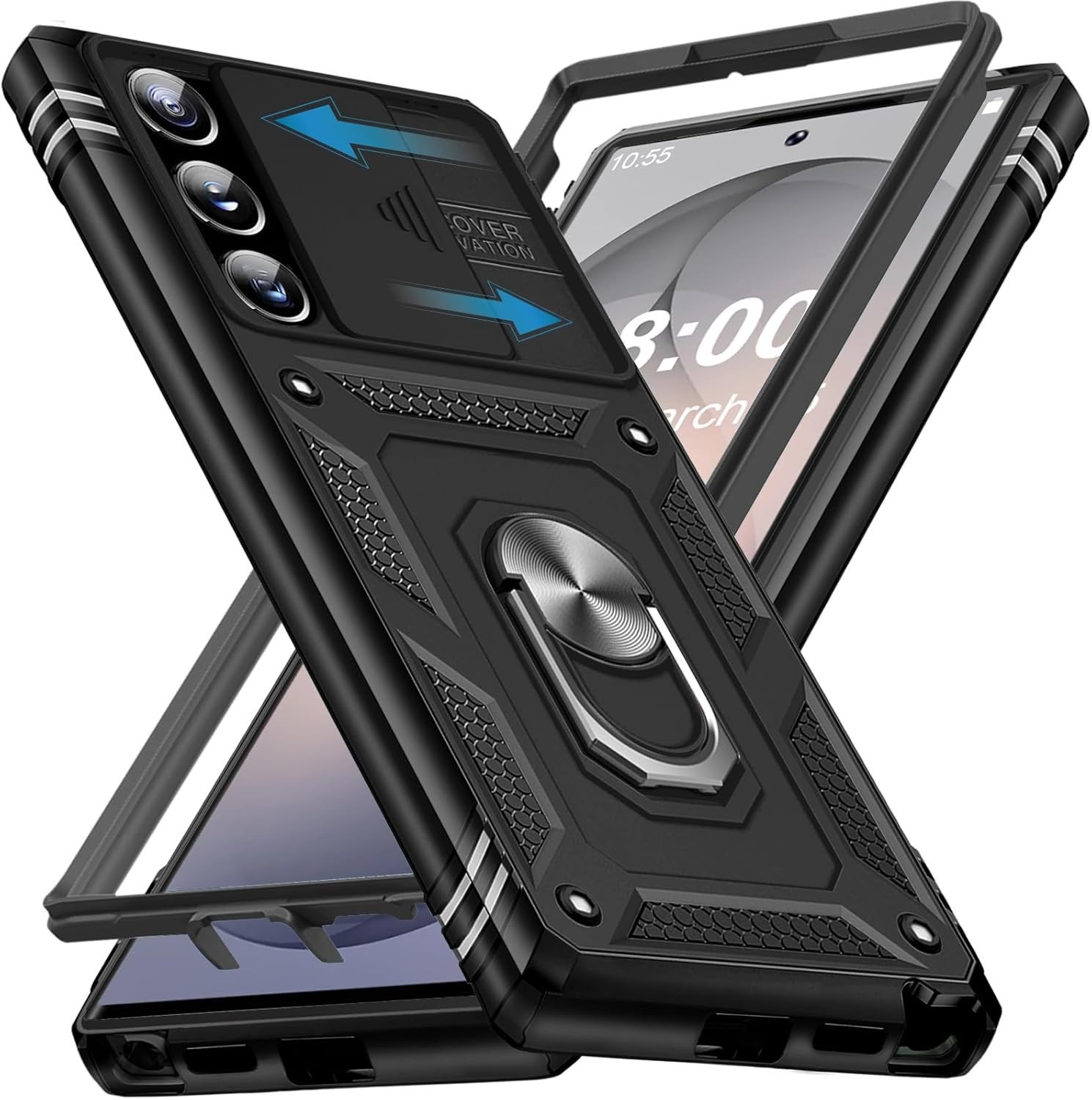Coque de Protection avec Anneau Rotatif 360° et Protection Caméra pour Samsung Galaxy S23 Ultra 5G Noir