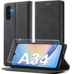 Housse Portefeuille Cuir Premium avec Film de Protection pour Samsung Galaxy A34 5G Noir