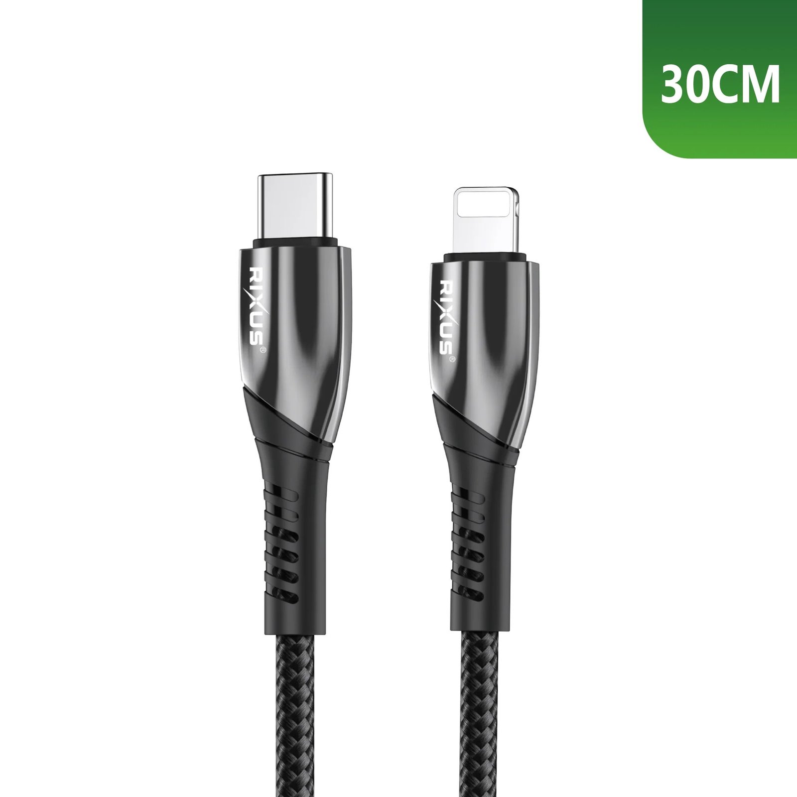 Câble USB-C vers Lightning Charge Rapide Tressé Nylon Rixus RXUC37L 30cm Noir