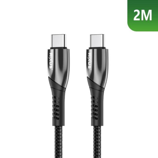 Câble USB-C vers USB-C Charge Rapide Tressé Nylon Rixus RXUC38C 2m Noir