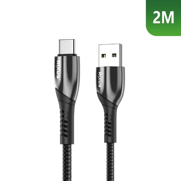 Câble USB-A vers USB-C Tressé Nylon Rixus RXUC38AC 2m Noir