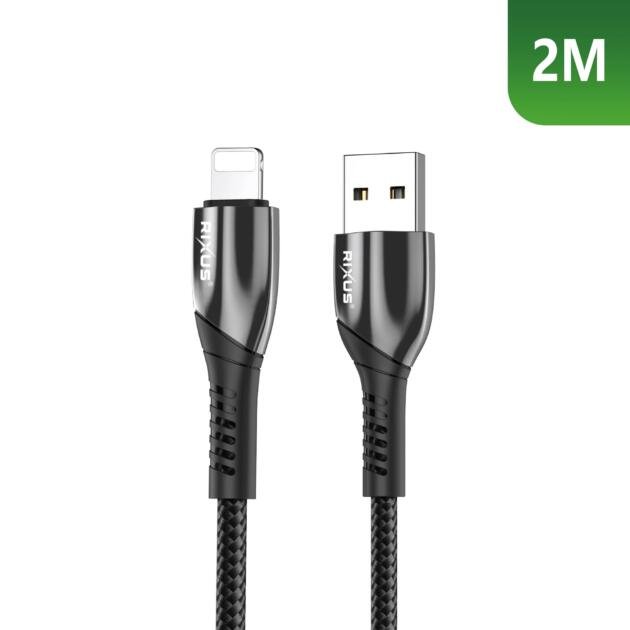 Câble USB-A vers Lightning Tressé Nylon Rixus RXUC38AL 2m Noir