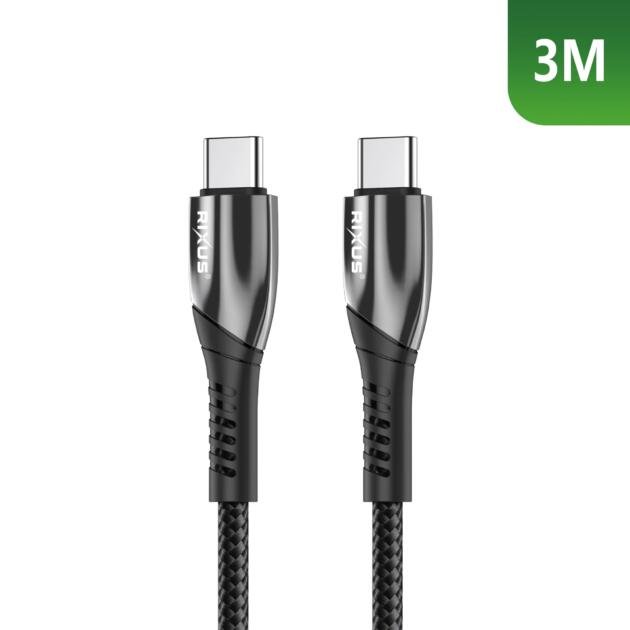 Câble de Charge Rapide Rixus RXUC39C USB-C vers USB-C Tressé Nylon 3m Noir