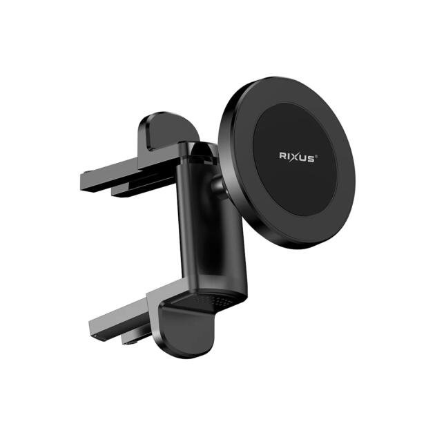 Support voiture magnétique universel Rixus RXHM33 Noir — fixation grille d'aération rapide et stable, aimant puissant, rotation 360°, compatible tous smartphones avec ou sans coque. Installation en quelques secondes sans outil.