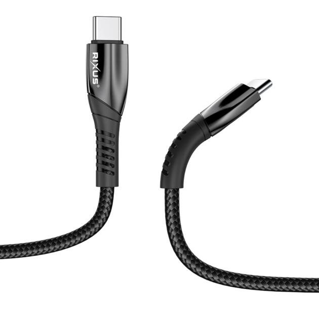 Câble USB-C vers USB-C Charge Rapide Tressé Nylon Rixus RXUC37C 30cm Noir