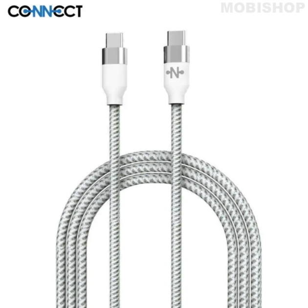 Câble USB-C vers USB-C Tressé Nylon CONNECT 20W 2m Blanc
