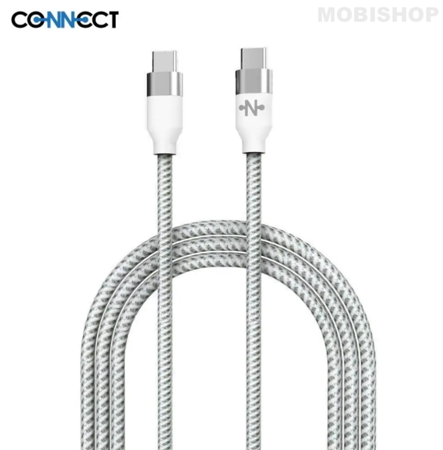 Câble USB-C vers USB-C Tressé Nylon CONNECT 20W 2m Blanc
