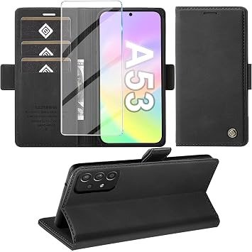 Housse Portefeuille Cuir Premium avec Film de Protection pour Samsung Galaxy A53 5G Noir