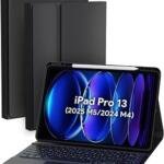 Doohoeek Housse avec Clavier Bluetooth Rétroéclairé et Pavé Tactile pour iPad Pro 13" M4 M5 QWERTZ Noir