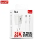 Chargeur Secteur USB-C d-power J8548 Charge Rapide 25W avec Câble USB-C vers USB-C Blanc